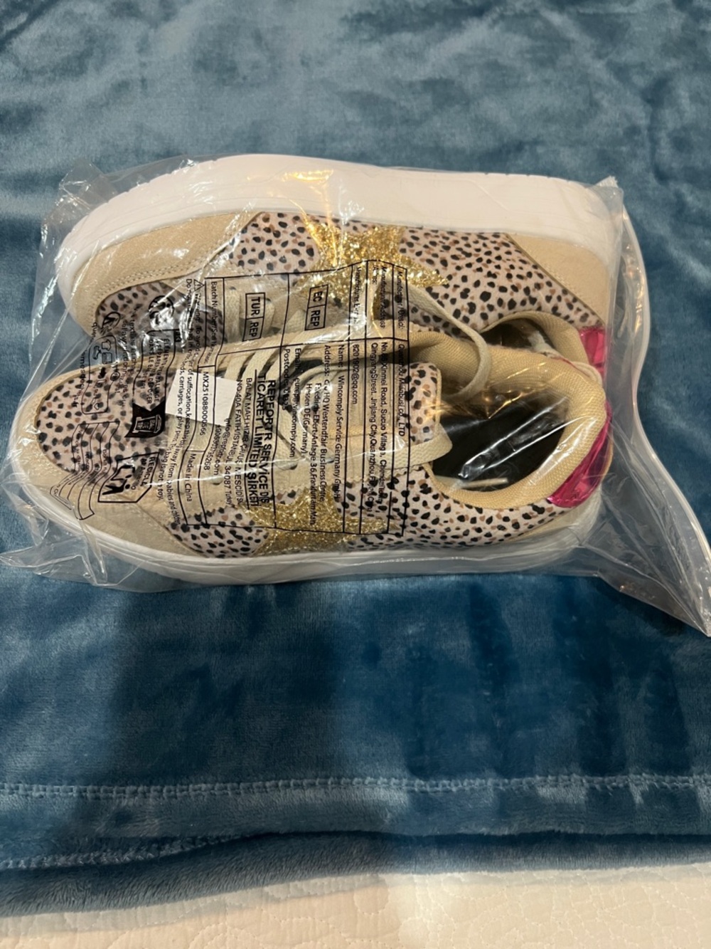 Leopard Print Platform Sneakers with Gold Star Accent